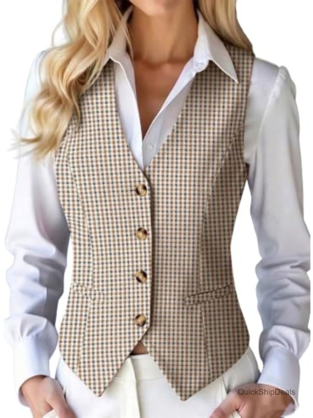 Womens High Stretchy Vest Top Fully Lined Button Down Waistcoat Sleeveless